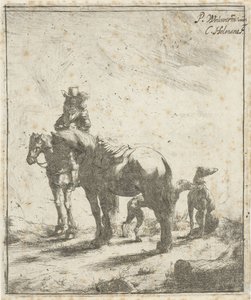 Cavaliere con due cavalli e due cani da Cornelis A. Hellemans