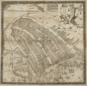 Tedesco: Die berühmte Handelsstadt Amsterdam
Olandese: De vermaerde koopstadt van Amstelredam