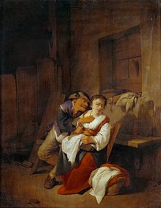 Uomo anziano che lotta con una giovane donna in un interno ... da Cornelis Bega