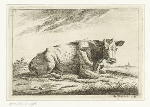 Paesaggio con mucca sdraiata senza corna da Cornelis  Bisschop