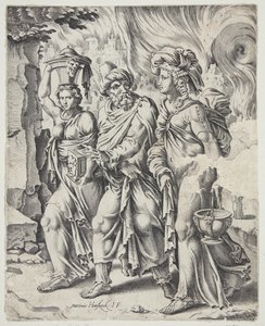 Lot e le sue figlie lasciano Sodoma in fiamme da Cornelis Bos
