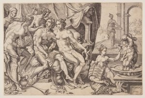 Il Figliol Prodigo che sperpera la sua eredità con le prostitute da Cornelis Bos