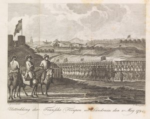 Truppe francesi lasciano Landrecy, 1794 da Cornelis Brouwer