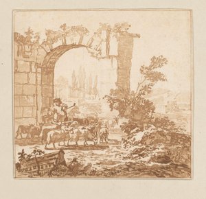 Gregge di capre vicino a un cancello da Cornelis Brouwer