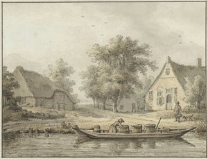Paesaggio con barca ormeggiata con botti da Cornelis Buys