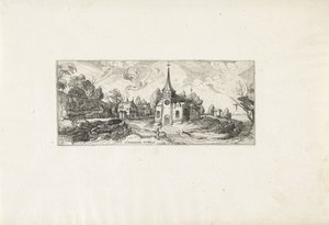 Paesaggio con vista su una chiesa in un villaggio