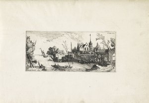 Paesaggio fluviale con una barca a remi da Cornelis Claesz van Wieringen (possibly)