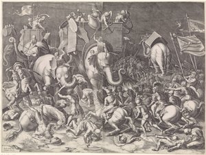 Battaglia di Zama tra Scipione e Annibale, di notte da Cornelis Cort