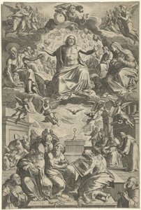 Discussione tra i padri della chiesa sul sacramento da Cornelis Cort