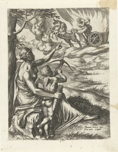 Venere ordina a Cupido di trafiggere il cuore di Plutone con una freccia (serie La storia di Plutone e Proserpina) da Cornelis Cort