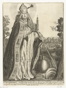 San Willibrordus come arcivescovo con modello della chiesa del Duomo di Utrecht da Cornelis Danckerts (I)