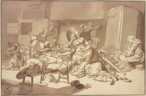 Una compagnia di donne ubriache da Cornelis Dusart