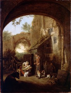 Figure nel cortile di un vecchio edificio da Cornelis Dusart