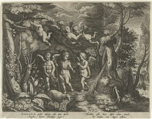Giovanni Battista accompagnato da angeli mentre entra nel deserto da Cornelis Galle (I)