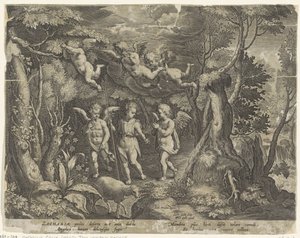Giovanni Battista accompagnato da angeli mentre entra nel deserto da Cornelis Galle (I)