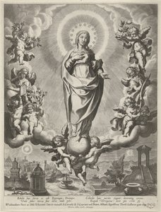Maria su un globo, circondata da angeli da Cornelis Galle (I)