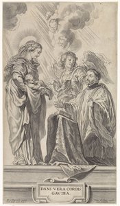 Un santo sconosciuto (Ignazio di Loyola?) inginocchiato davanti a Maria con bambino da Cornelis Galle (II)