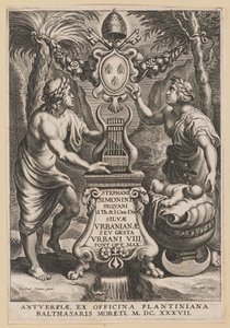 Pagina del titolo per Stephanus Simonini, Silvae Urbaninae da Cornelis Galle I after Sir Peter Paul Rubens