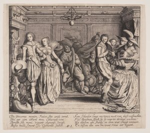 Interno con musicisti e coppie danzanti
