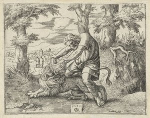 Sansone uccide il leone (Geschiedenis van Simson) da Cornelis Massijs