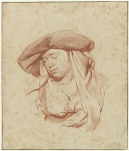 Studio di una donna, busto, leggermente girata a sinistra e guardando in basso