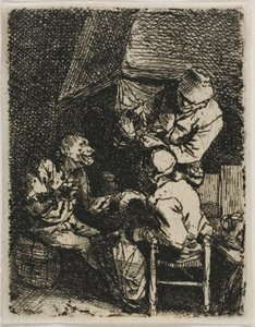 Tre contadini davanti a un camino da Cornelis Pietersz. Bega