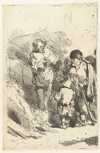 Uomo che canta e pubblico che ascolta, tra cui un bambino e un uomo da Cornelis Pietersz. Bega