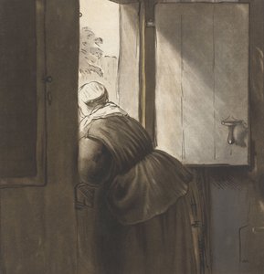 Una Donna Appoggiata alla Porta Inferiore, dopo Rembrandt van Rijn da Cornelis Ploos van Amstel
