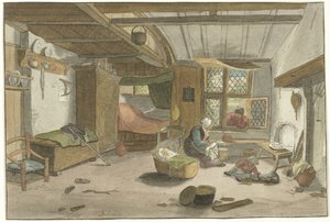 Interno con donna vicino alla culla da Cornelis Ploos van Amstel (signed by artist)