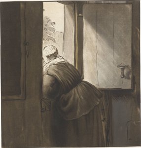 Donna appoggiata a una porta inferiore da Cornelis Ploos van Amstel (signed by artist)