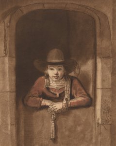 Ragazzo che si sporge su una porta bassa, 1763, pubblicato 1765 da Cornelis Ploos van Amstel