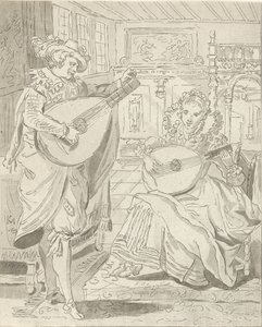 Gentiluomo e dama che suonano il liuto