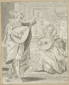 Gentiluomo e dama che suonano il liuto