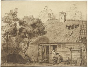 Disegnatore davanti a una fattoria da Cornelis Ploos van Amstel