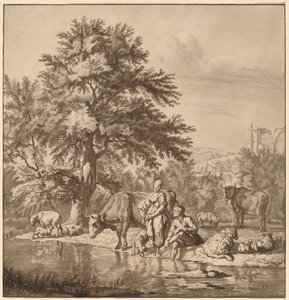 Pastore e pastorella con il loro gregge da Cornelis Ploos van Amstel after Adriaen