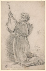 Monaco in Ginocchio con un Crocifisso da Cornelis Saftleven