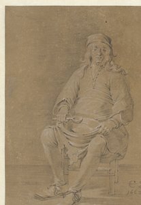 Uomo seduto con una ciotola in grembo da Cornelis Saftleven