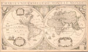 Rilievo mostrato pittoricamente. Include illustrazioni, note e due emisferi celesti da Cornelis; Tavernier Danckerts