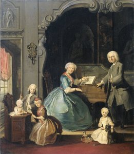 Gruppo familiare vicino a un clavicembalo da Cornelis Troost