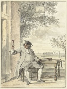 Passeggero riposante davanti alla locanda De Mosse Knip da Cornelis Troost