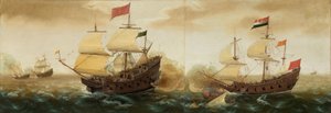 Uno scontro navale tra navi da guerra olandesi e spagnole da Cornelis Verbeeck