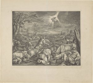 Abramo parte per Sichem / Annunciazione ai pastori da Cornelis Visscher (II)