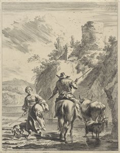 Pastore e pastorella vicino a un forte da Cornelis Visscher (II)