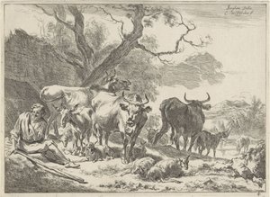 Vecchio pastore a riposo con il suo gregge da Cornelis Visscher (II)