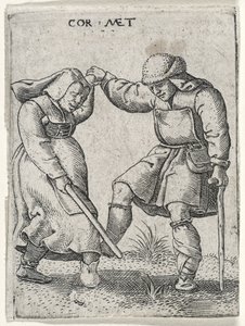 Un uomo con un piede bendato che balla con una donna, 1572 (incisione su carta)