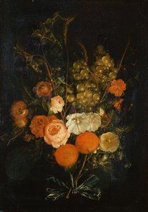 Mazzo di Rose, Garofani, Arance, Uva, Ghiande e Castagne