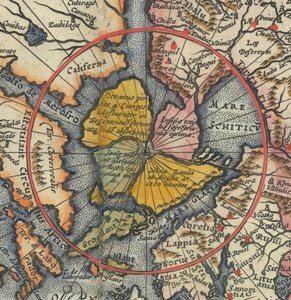 Particolare della mappa del mondo - Artico con isola magnetica come Polo Nord