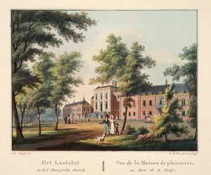 Het Lustslot in het Haagsche Bosch. Vue de la Maison de plaisance, au Bois de la Haije, 1825 da Cornelis de Kruyff