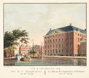 Veduta di Amsterdam No.19. Het R.C. Maagdenhuis op het Spuij. La Maison des Orphelines Catholiques sur le Spuij, 1825 da Cornelis de Kruyff