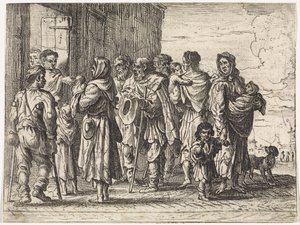 Mendicanti davanti a un monastero da Cornelis de Wael